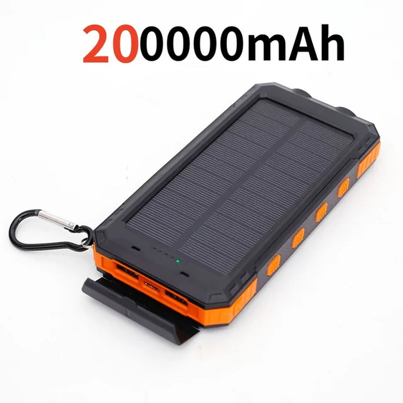 200000Mah Solar Power Bank Outdoor Wild Fishing Camping Ultra-Large Capacity Mobile Power Portable with Compass Rapid Charging ﻿