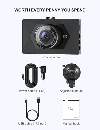 Dash Cam, 2.5K Dual Dash Camera Front and Rear with 3" IPS Driving Recorder Support 256GB Max with Sony Sensor, Super Night Vision